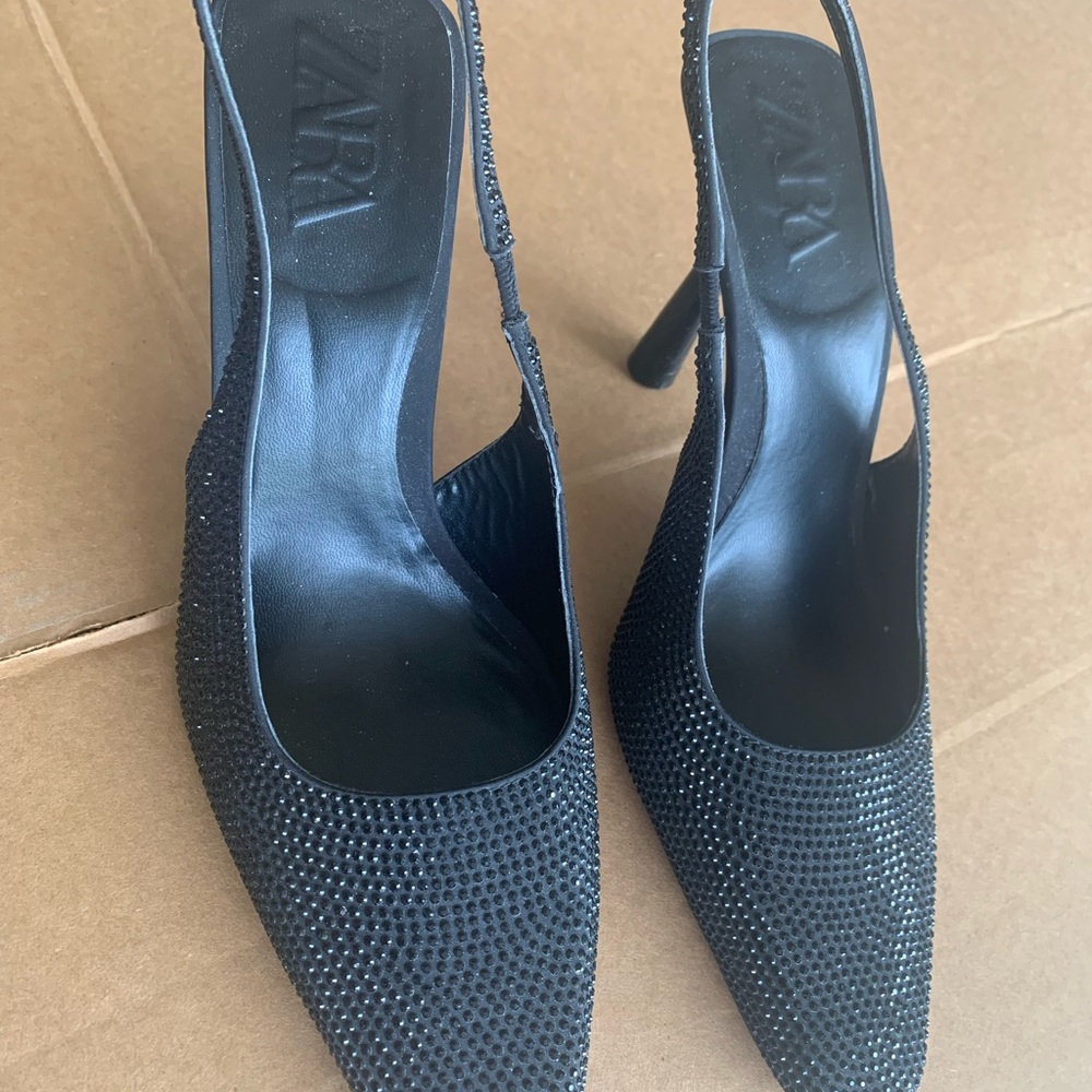 Zara Sparkling Black Slingback Heels